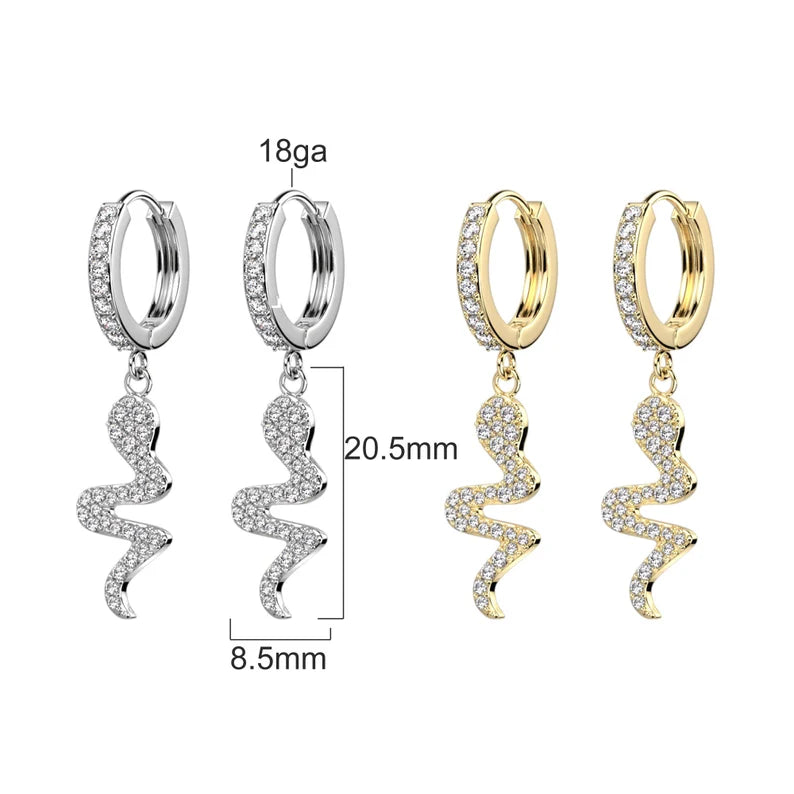 ✨ Surgical Steel Snake Dangle Hoop CZ Earrings