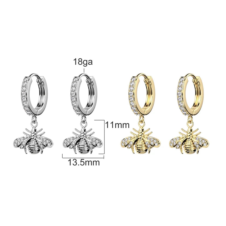 ✨ Surgical Steel  Bee Dangle Hoop CZ Earrings