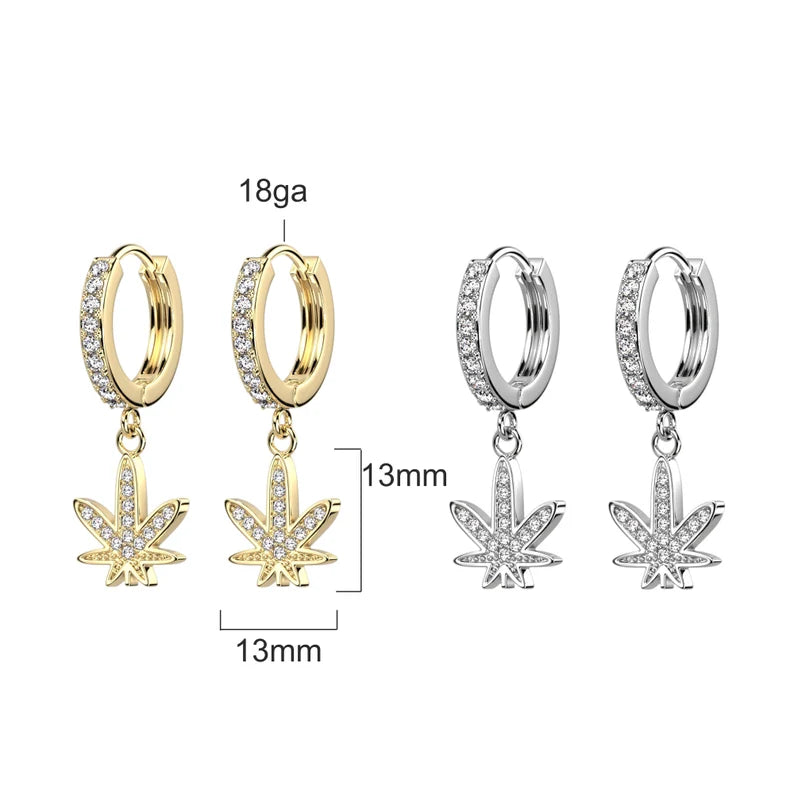 ✨ Surgical Steel Leaf Dangle Hoop CZ Earrings