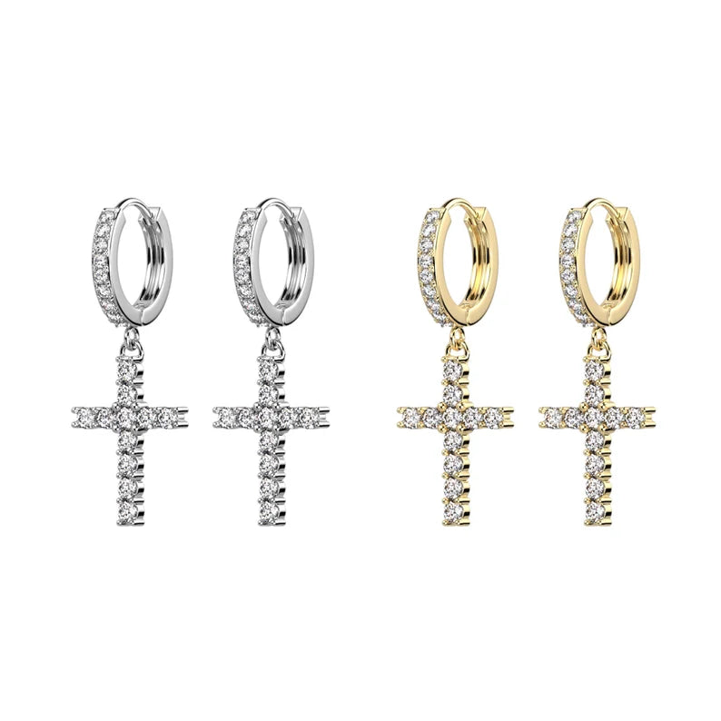 ✨ Surgical Steel Cross Dangle CZ Hoop Earrings