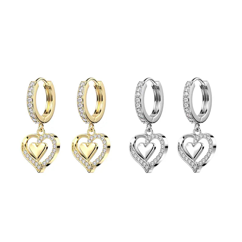 ✨ Surgical Steel Heart Dangle Hoop CZ Earrings