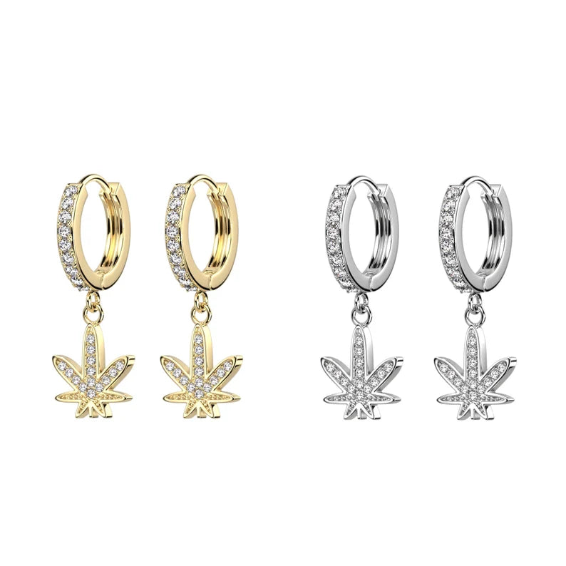 ✨ Surgical Steel Leaf Dangle Hoop CZ Earrings