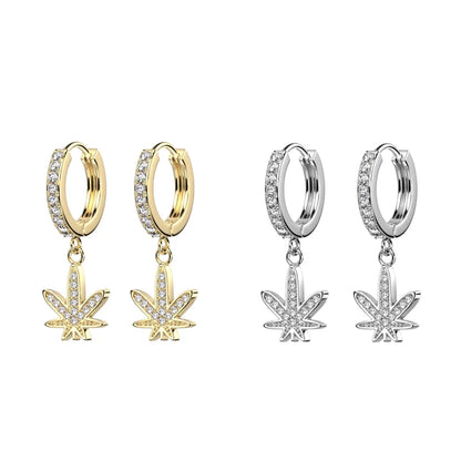 ✨ Surgical Steel Leaf Dangle Hoop CZ Earrings