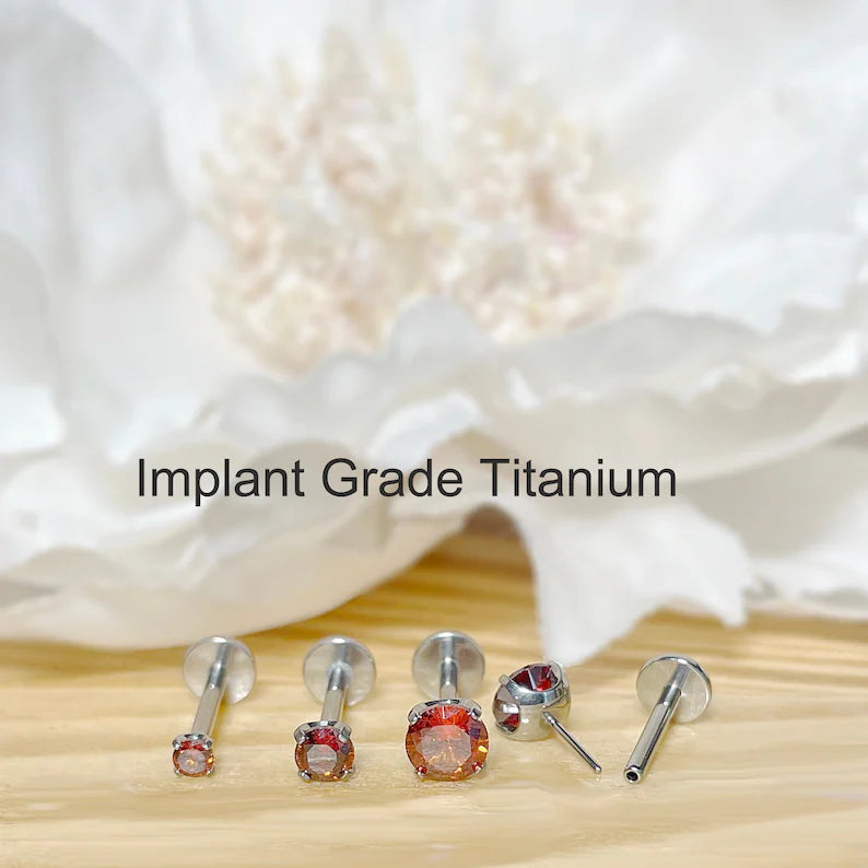 ✨ Titanium Red CZ Top Threadless Labret Bar