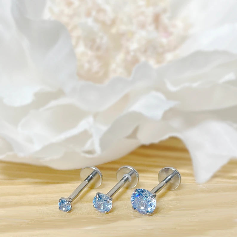 ✨ Titanium Aqua CZ Top Threadless Labret Bar 2mm 3mm 4mm