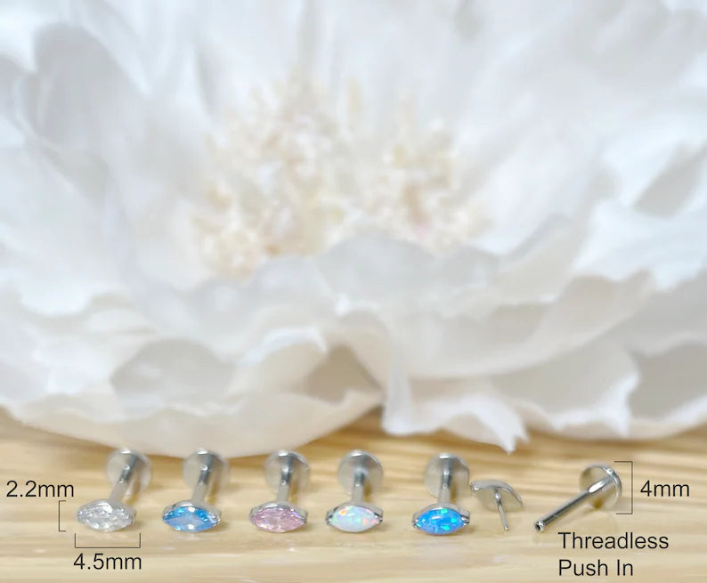 ✨ Titanium Marquise CZ Top Threadless Labret Bar