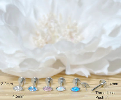 ✨ Titanium Marquise CZ Top Threadless Labret Bar