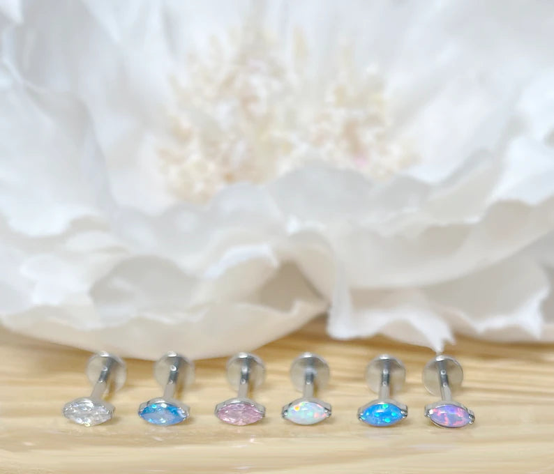 ✨ Titanium Marquise CZ Top Threadless Labret Bar