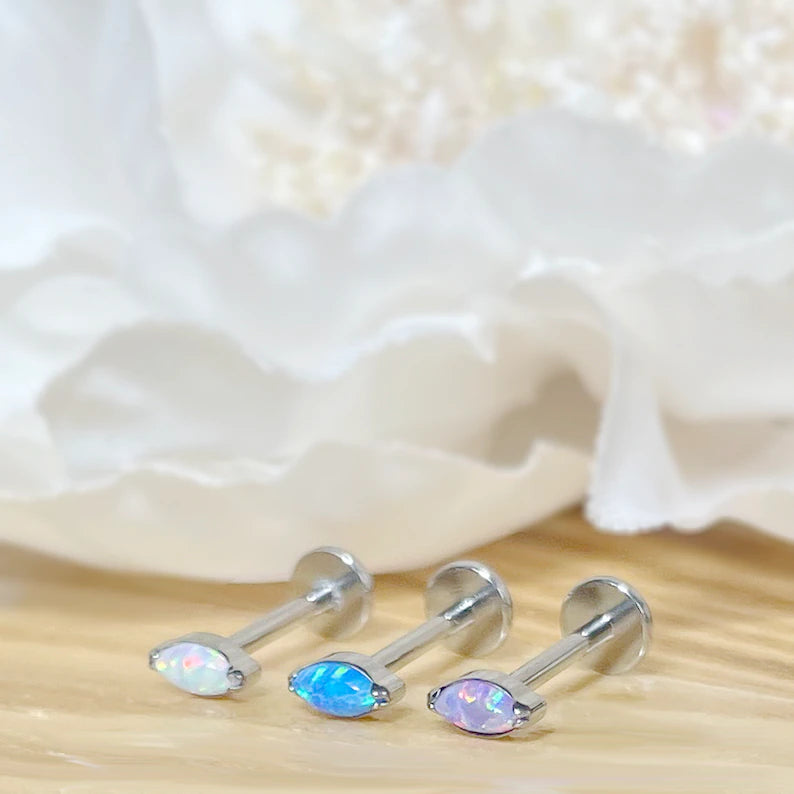 ✨ Titanium Marquise Opal Top Threadless Labret Bar