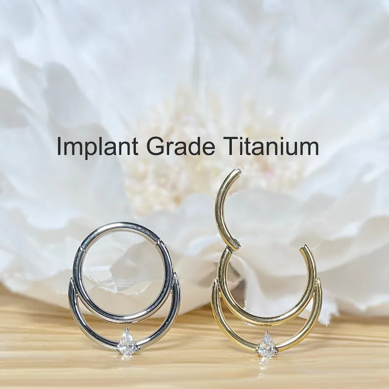 ✨ Titanium Double Line CZ Center Hinged Clicker Hoop 16G