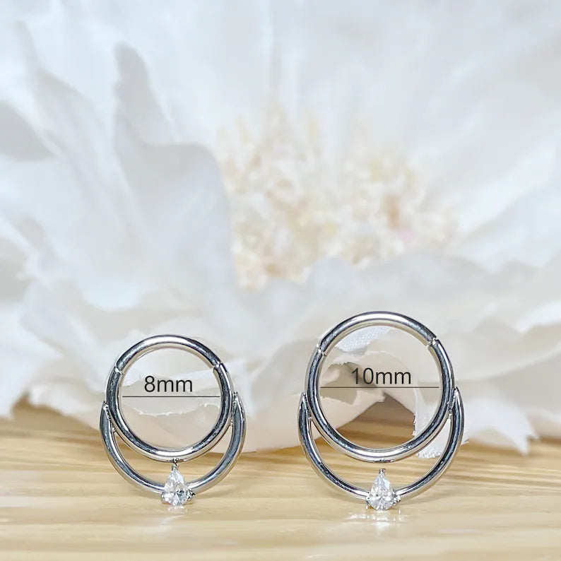 ✨ Titanium Double Line CZ Center Hinged Clicker Hoop 16G