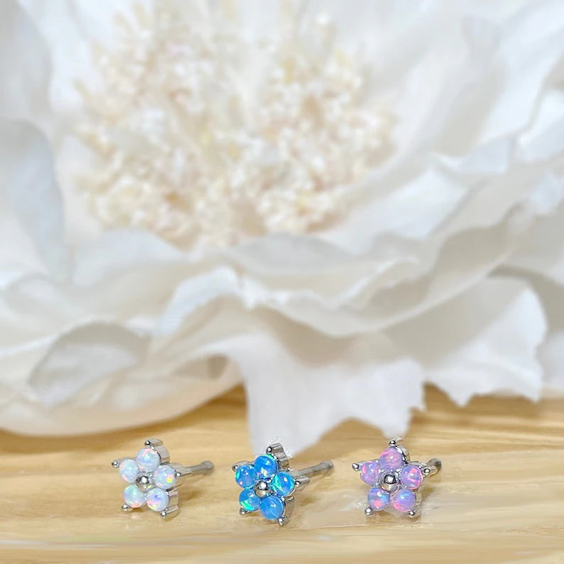 ✨ Opal Flower Nose Bone Stud Ring 20G