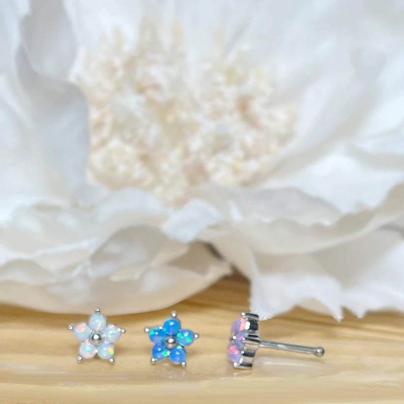 ✨ Opal Flower Nose Bone Stud Ring 20G