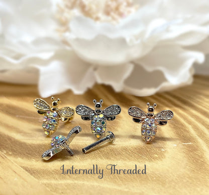 ✨ Surgical Steel CZ Bee Top Internal Threaded Flat Back Labret 16G