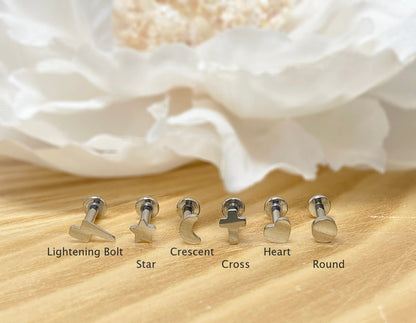✨ Titanium Crescent Moon Internally Threaded Flat Back Labret 16G