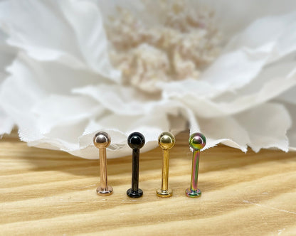 ✨Titanium Internally Threaded Ball Top Flat Back Labret 16G