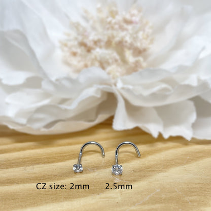 ✨ Round CZ Screw Nose Ring 20G