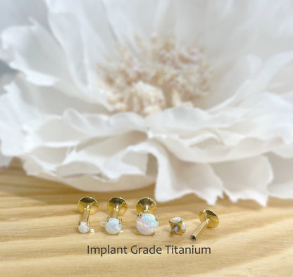 ✨ Gold PVD Titanium White Opal Internally Threaded Labret 16G