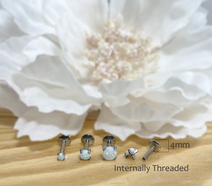 ✨ Titanium Internally Threaded White Opal Flat Back Labret 16G