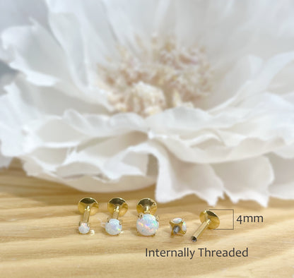 ✨ Gold PVD Titanium White Opal Internally Threaded Labret 16G