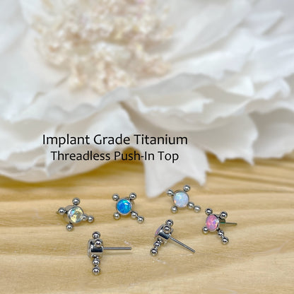 ✨ Titanium Beaded Cross with CZ Threadless Top