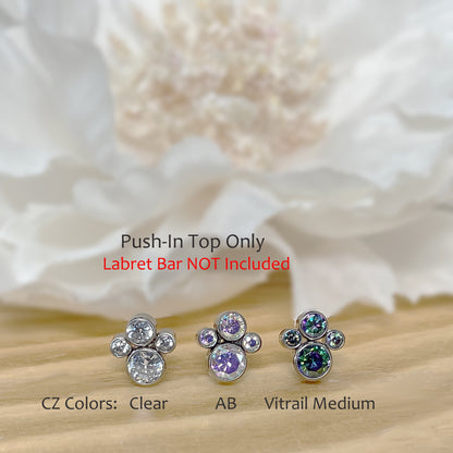 Titanium Pet Paw CZ Threadless Top