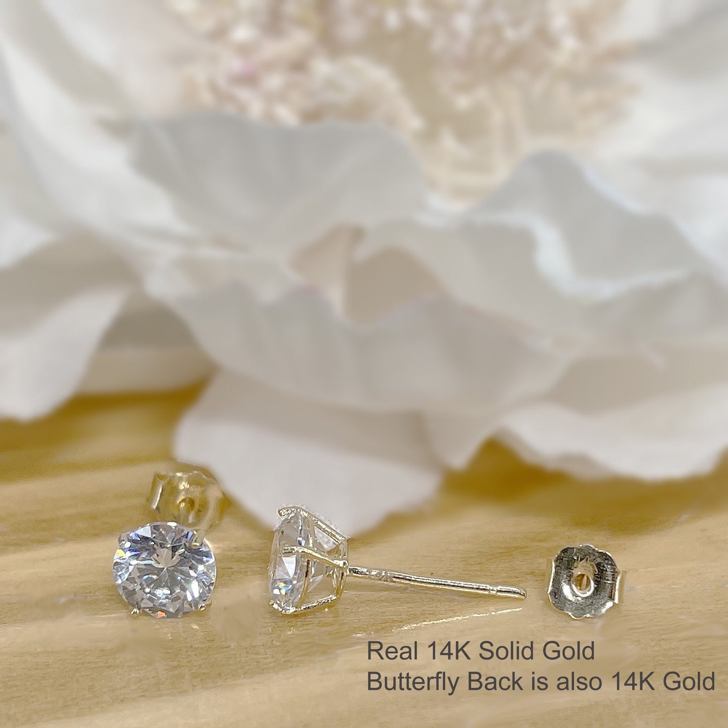 ✨ Solid 14K Gold Round CZ Stud Earrings