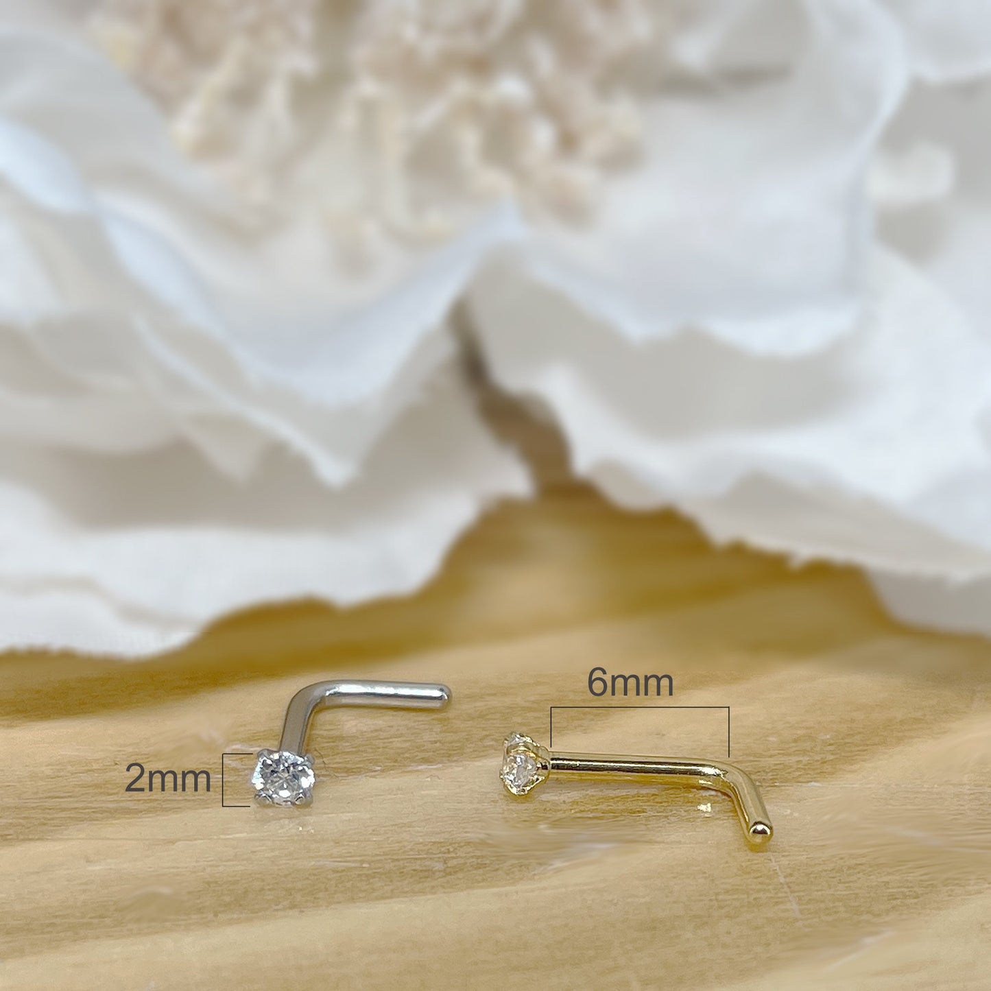 ✨ Surgical Steel 2mm CZ L-Bend Nose Stud