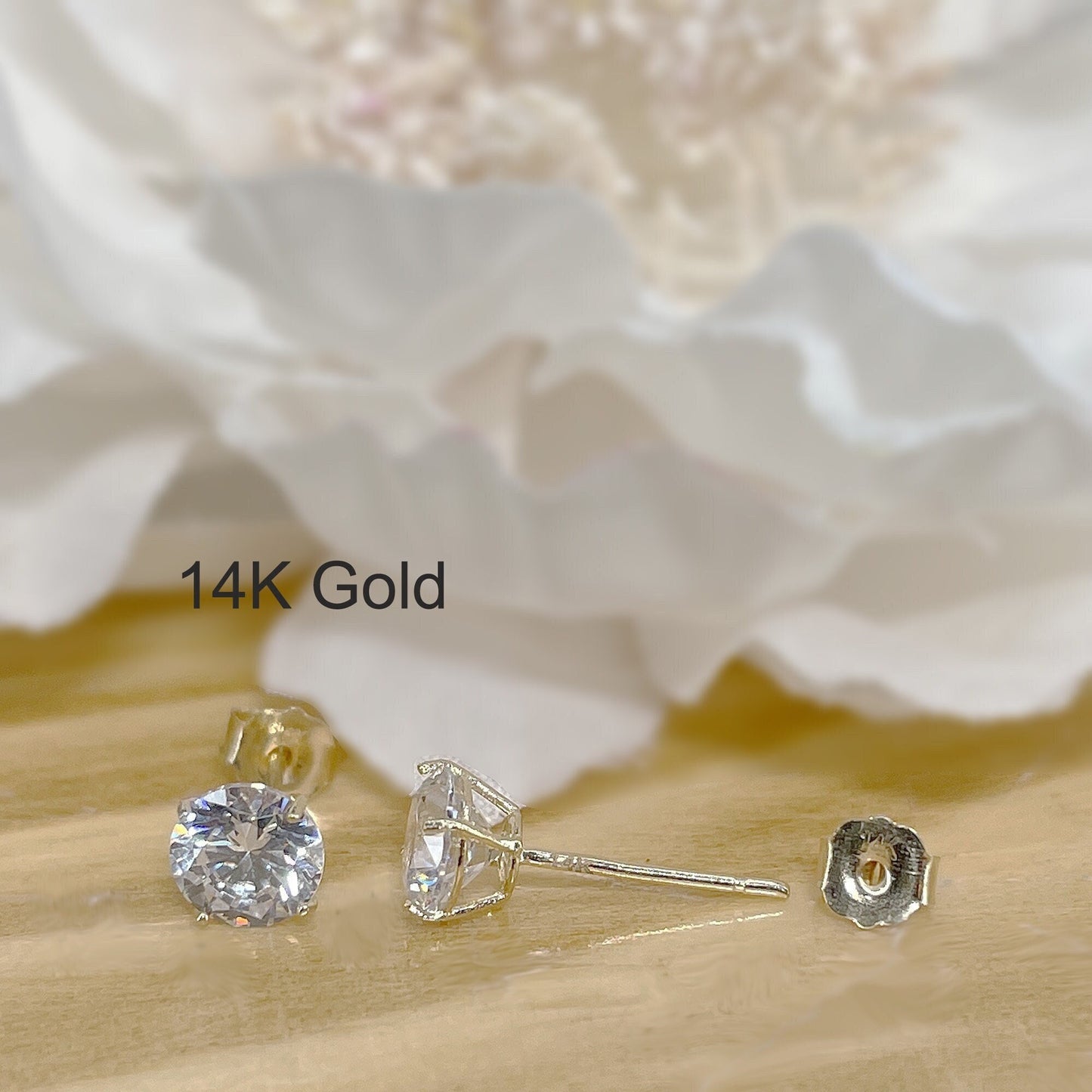 ✨ Solid 14K Gold Round CZ Stud Earrings