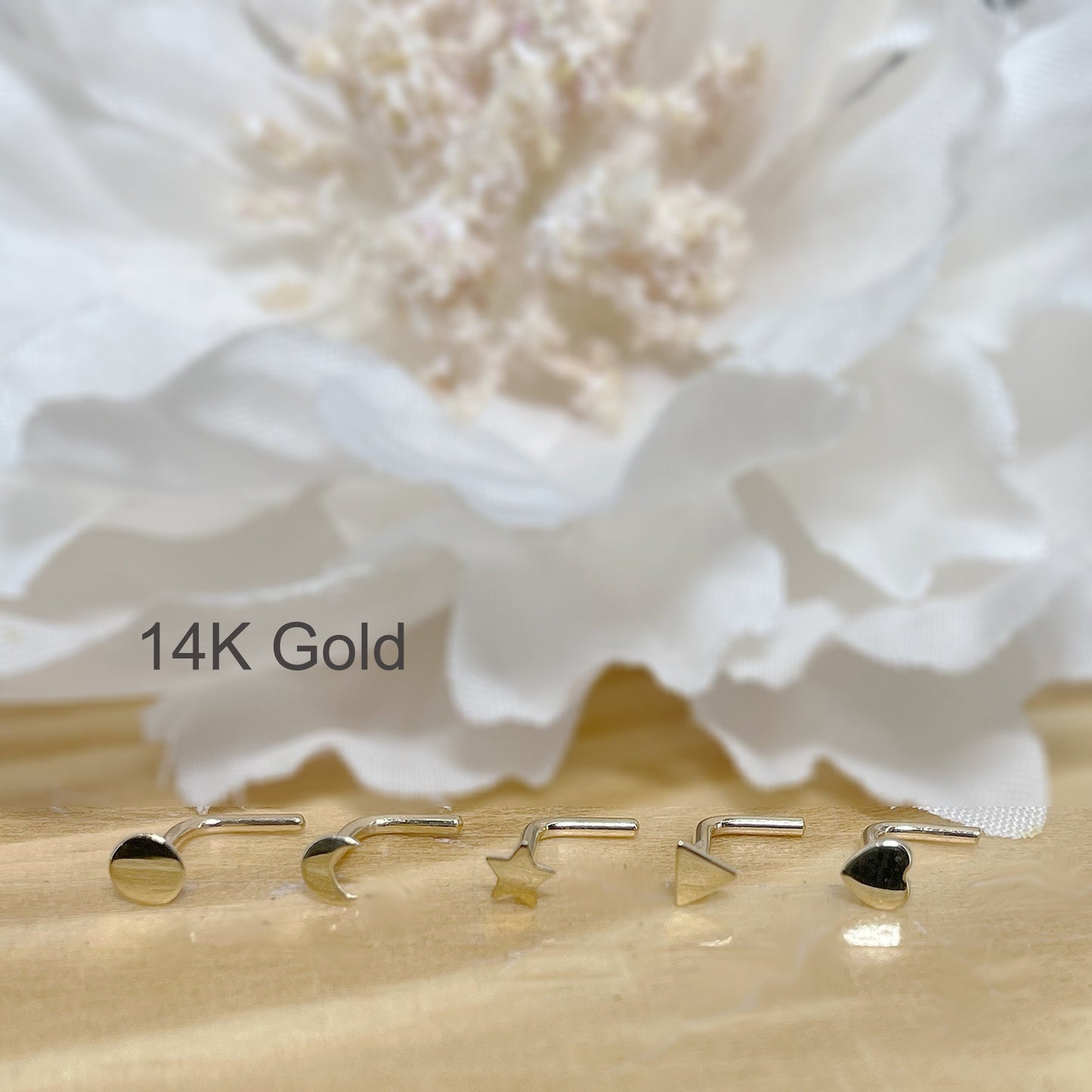 ✨ Solid 14K Gold L- Bend Nose Stud Ring