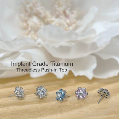 ✨ Titanium Flower CZ Threadless Top