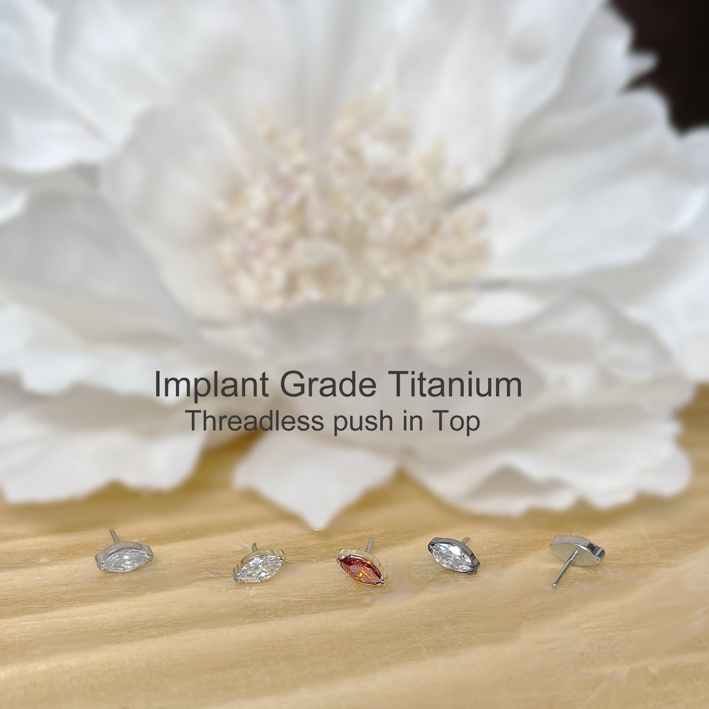 ✨ Titanium Marquise CZ Top Bezel Set Threadless Top