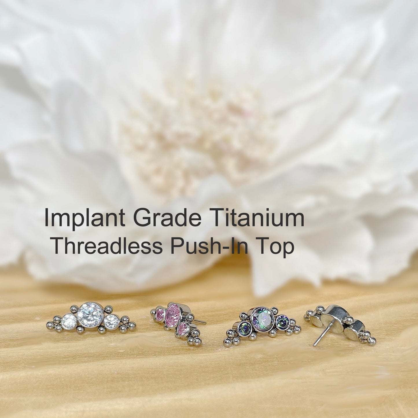 ✨ Titanium 3 CZ Threadless Top