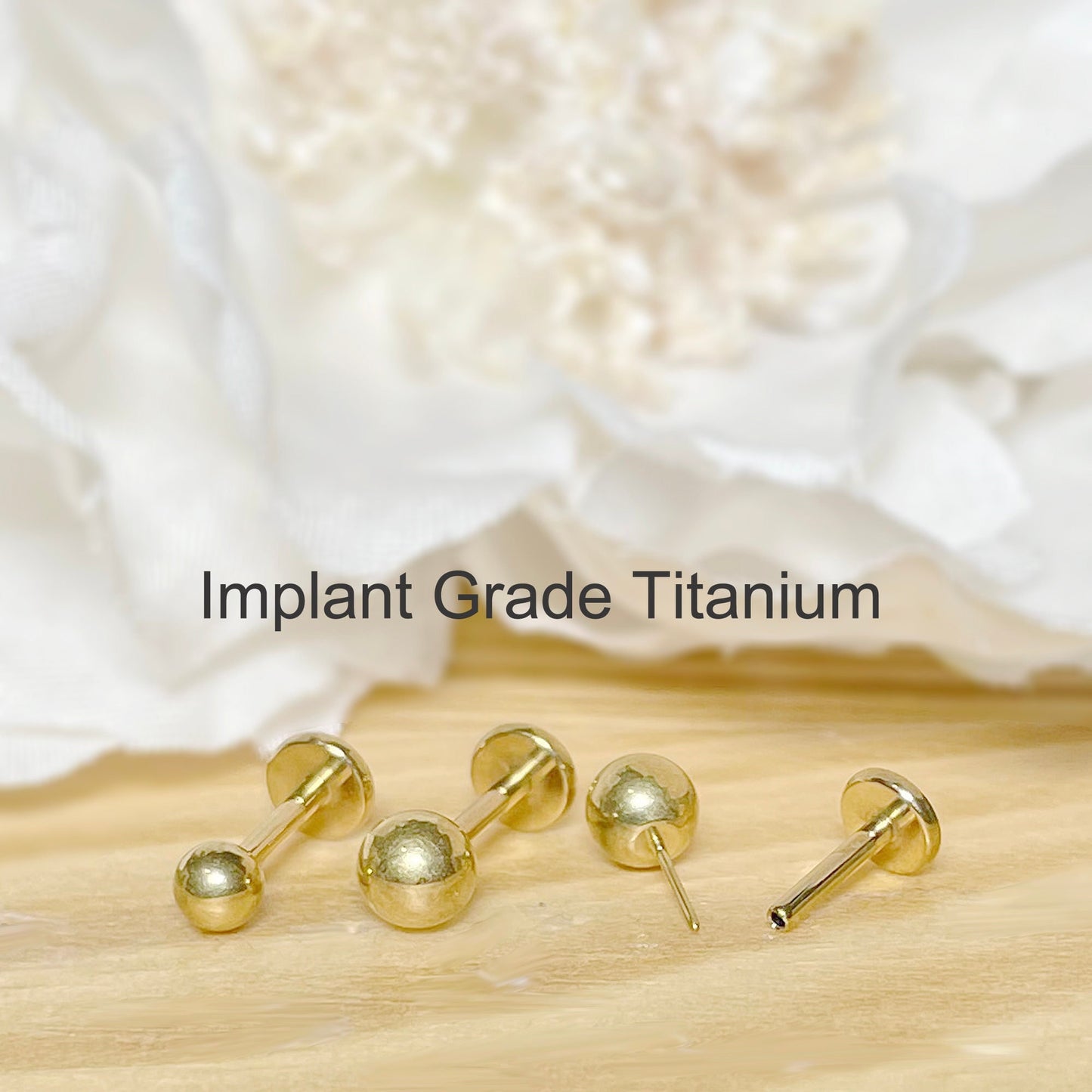 ✨ Gold Titanium 3mm 4mm Round Ball Threadless Top Labret Bar