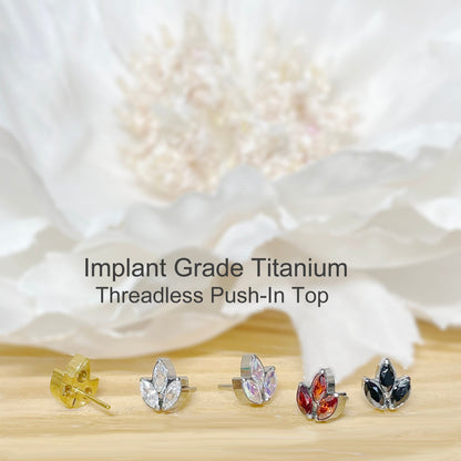 ✨ Titanium 3-Marquise CZ Leaf Threadless Top