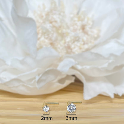 ✨ Solid 14K Gold Round CZ Prong Set L Bend Nose Stud