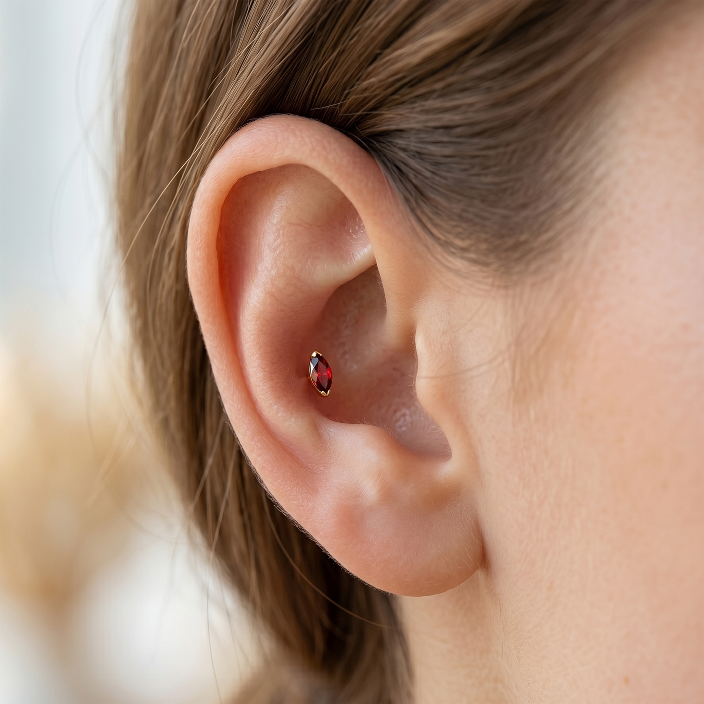 Titanium Gold Marquise CZ Threadless Stud