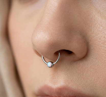 Surgical Steel Hinged Hoop with Opal Ball 16G 18G