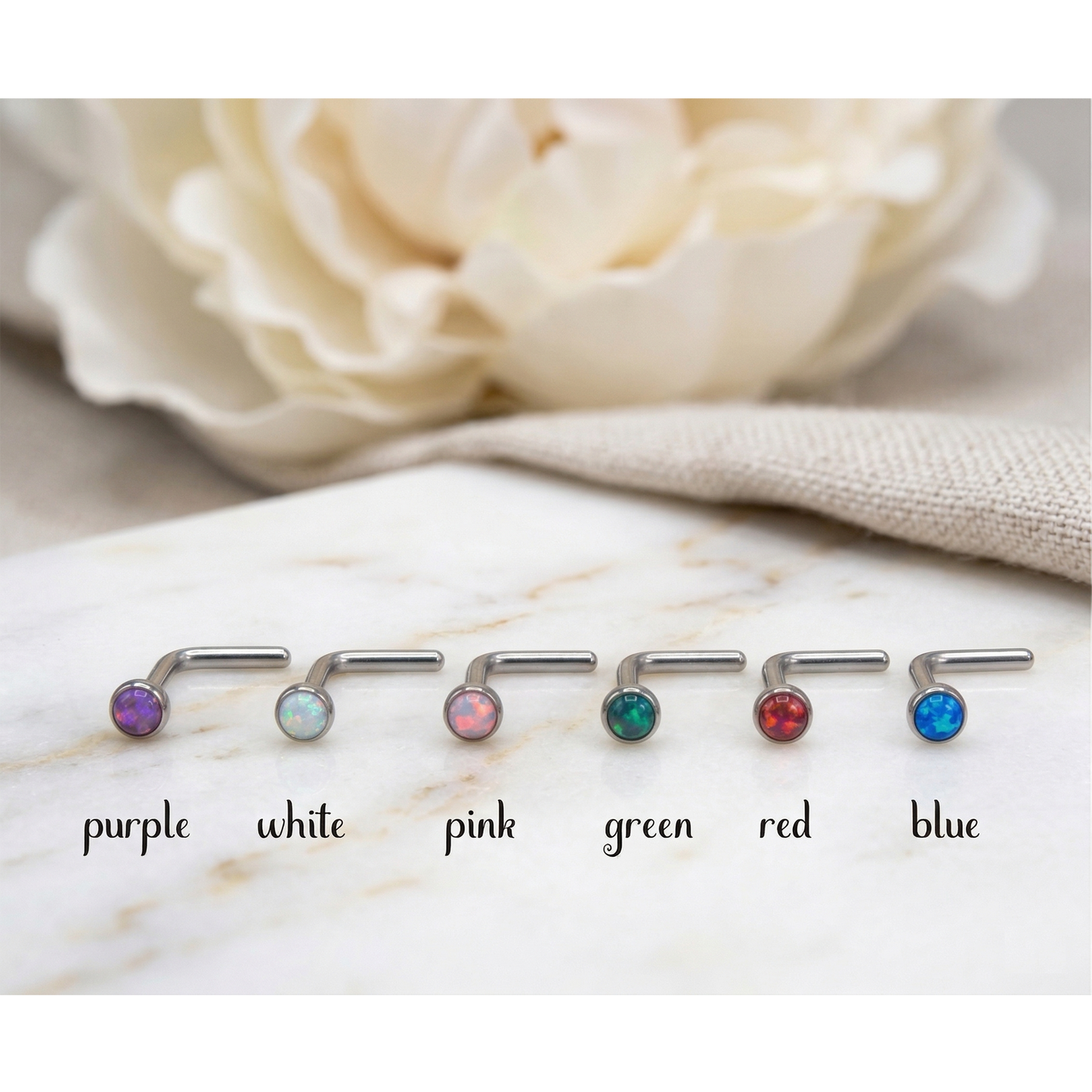 Surgical Steel Opal Flat Top L-Bend Nose Stud 20G