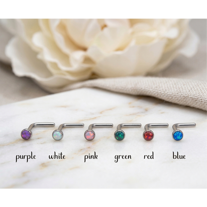 Surgical Steel Opal Flat Top L-Bend Nose Stud 20G