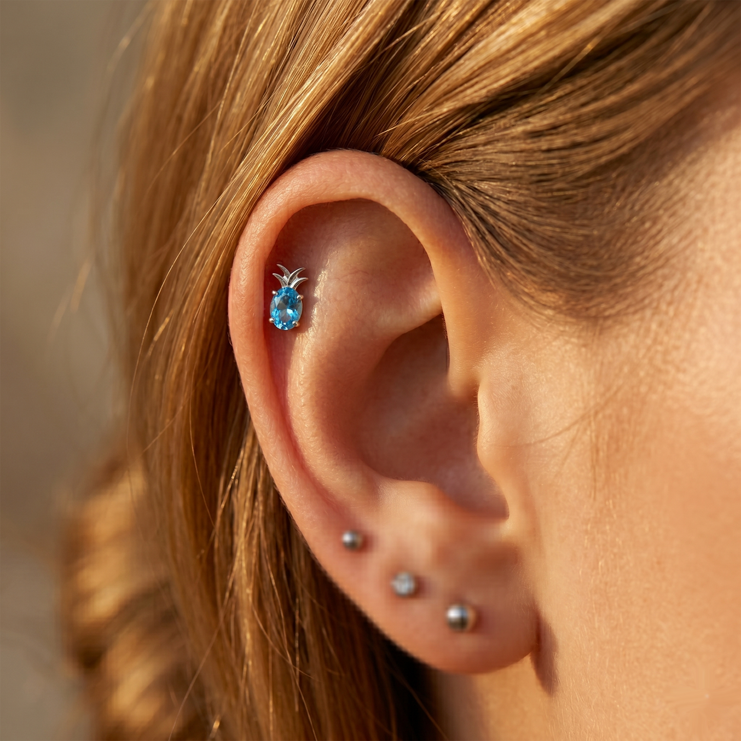 Titanium Pineapple CZ Top Threadless Stud