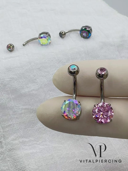 ✨ 14G 10mm Implant Grade Titanium Round CZ Belly Button Ring