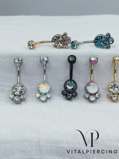 ✨ Internally Threaded Bezel Cluster Crystal Belly Button Navel Ring