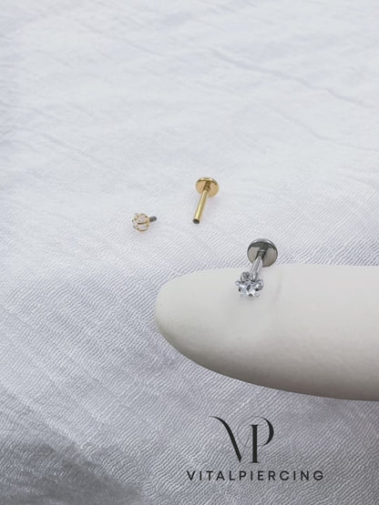 Titanium Threaded Star Prong CZ Labret Stud 16G