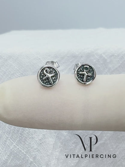 ✨ 925 Silver Ankh Stud Earrings