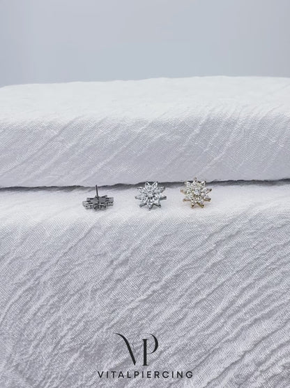 Titanium CZ Petals Flower Threadless Stud