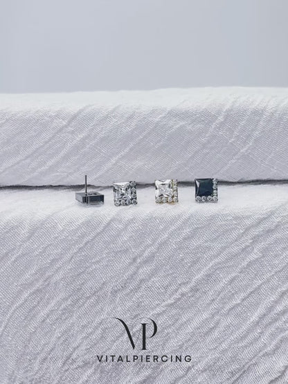 Titanium Square Pave CZ Threadless Stud