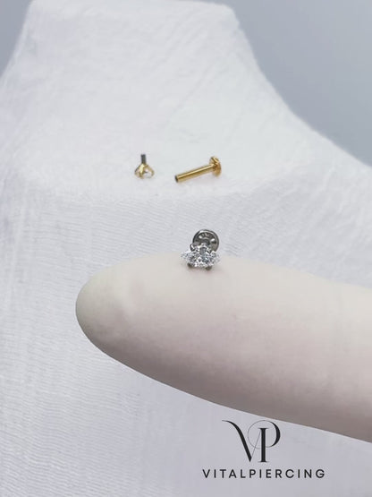 ✨ Titanium Marquise CZ Internally Threaded Flat Back Labret 16G