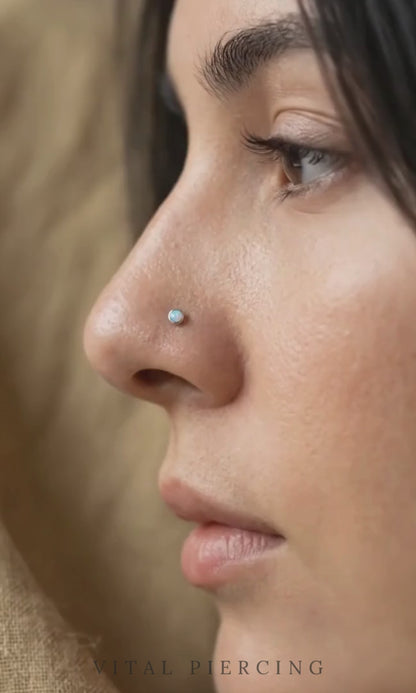 Surgical Steel Opal Flat Top L-Bend Nose Stud 20G