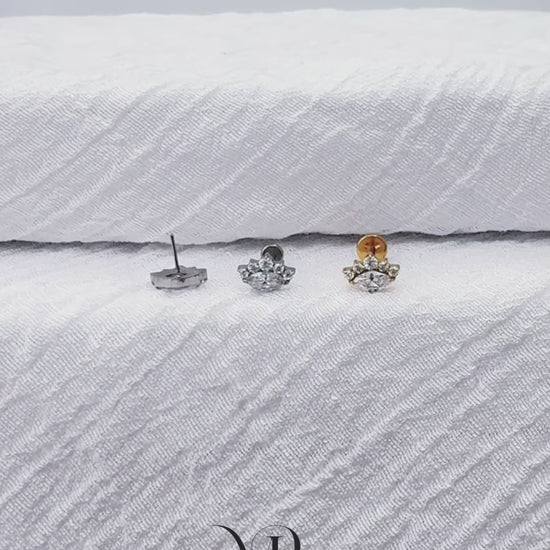 Titanium threadless labret with marquise CZ cluster top for helix piercing
